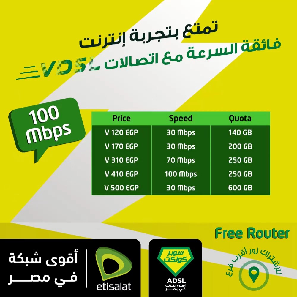 باقات اتصالات dsl , انظمه الانترنت من شركه اتصالات مصر