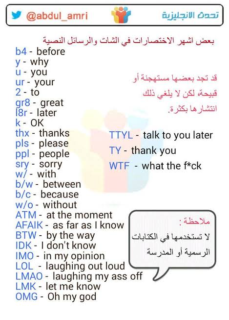 اختصار الكلمات الانجليزية , مجموعه اختصارات لكلمات انجليزيه